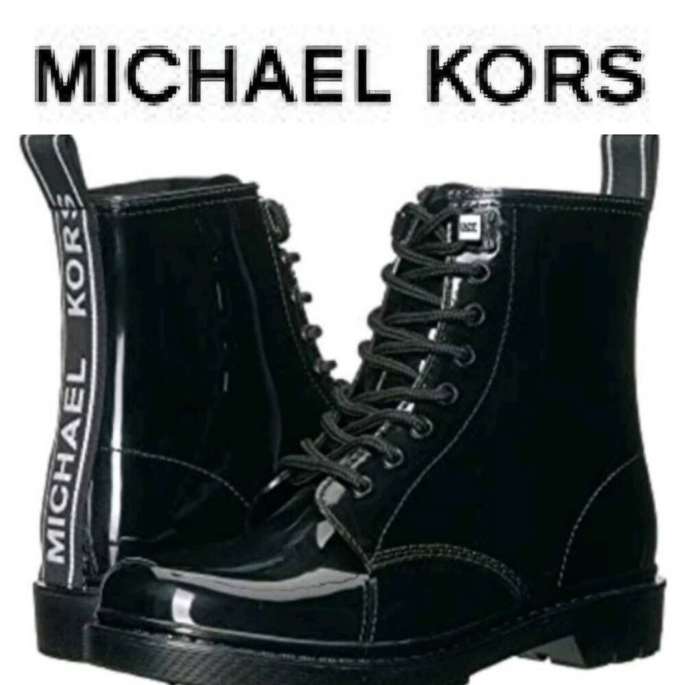 Michael Kors Tavi‎ Glossy Lace-Up Boots- Black